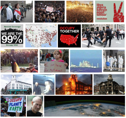 collage of year 2011 - arab spring - occupy - riots in london